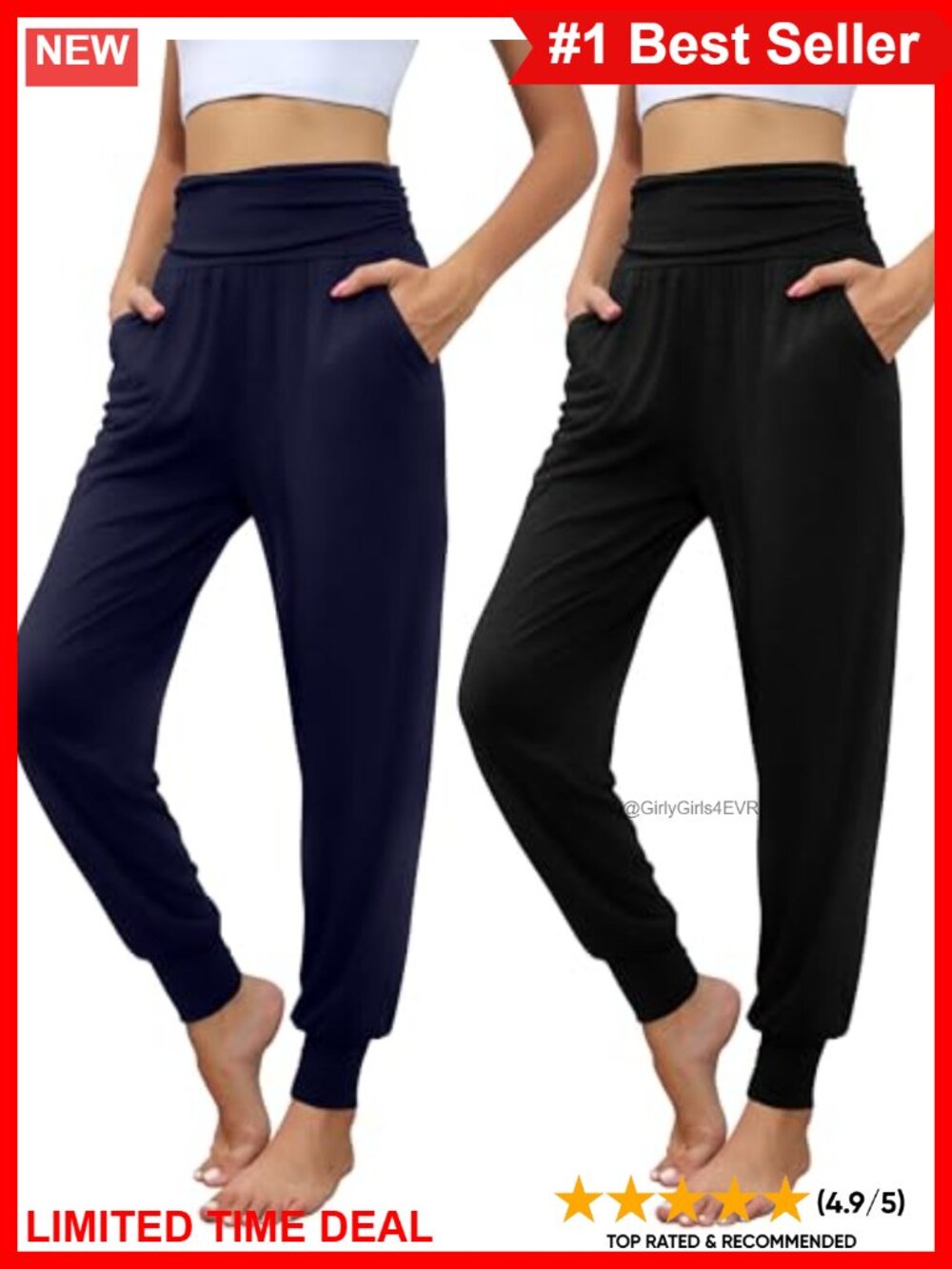 Women's Yoga Joggers Sweatpants High Waist Tapered Pockets 2 Pack